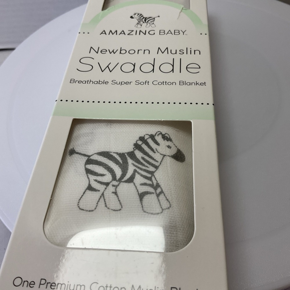 Amazing Baby Muslin Swaddle Blanket‎ Zebra 100% Cotton White 36 X 36 NIB